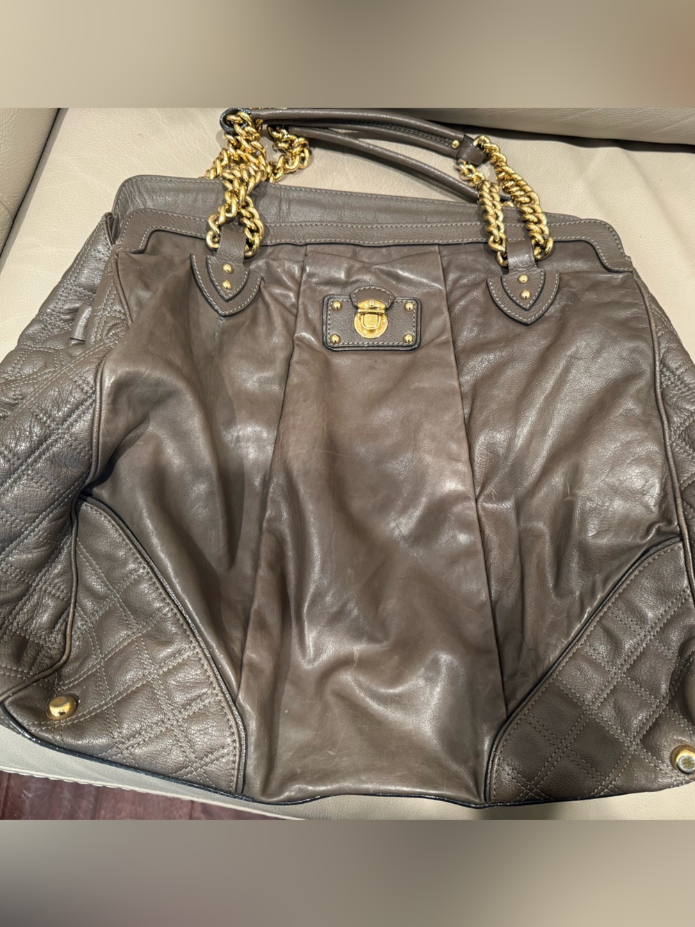 Marc Jacobs Mixed Quilted XL Tote Leather Chain-Handle Tote with Gold Hardware